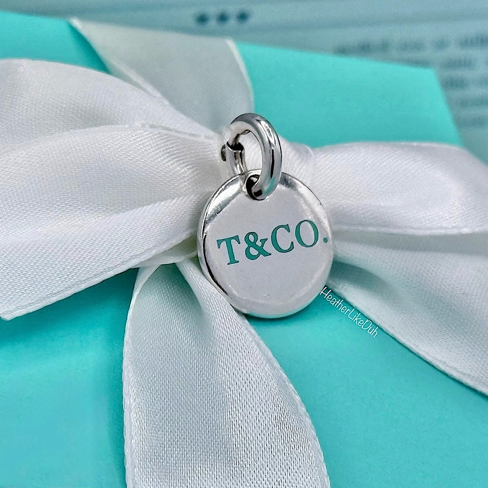 Tiffany T & Co. T&Co. Blue Enamel Lettering Round Disc Charm Pendant Spring Ring